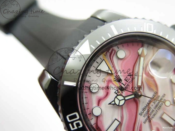 MiroTime 0201 Soft Submariner 40mm Black Ceramic 5GF Best Edition Pink Painting Dial on Black Rubber Strap SA 2472